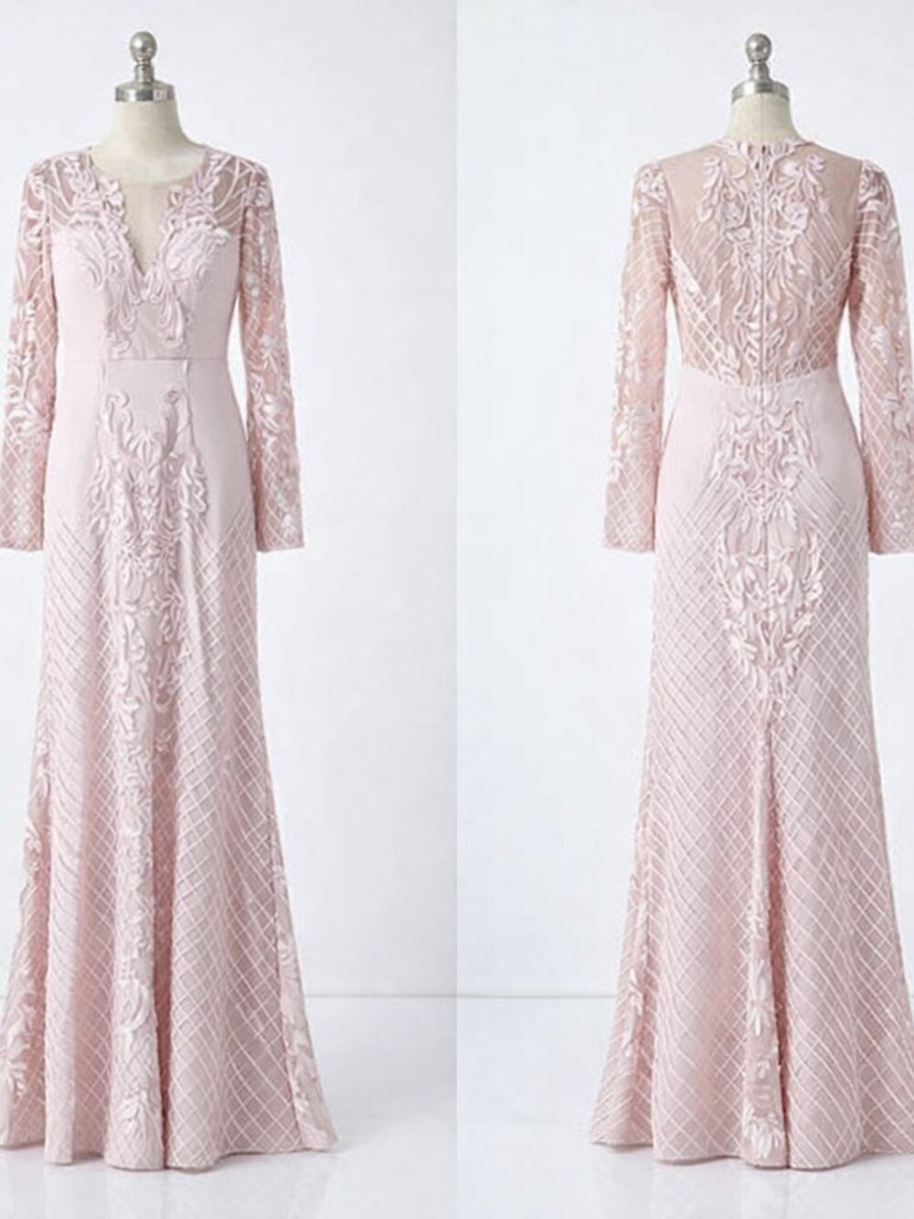 Bariano Australia Pink Floral Embroidered Long Sleeve Illusion Gown Size 2 NWT